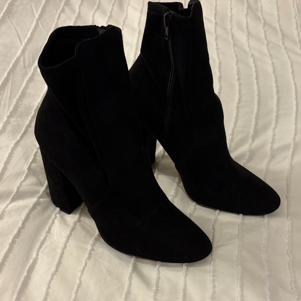 Aldo Black Suede Block Heel Ankle Boots